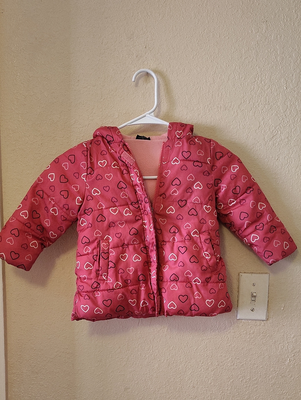 Faded Glory Pink Heart Print Puffer Jacket with Hood /Size 18months
